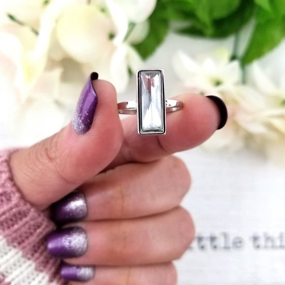 Jewelry - Baguette Crystal Cocktail Ring Silver Plated